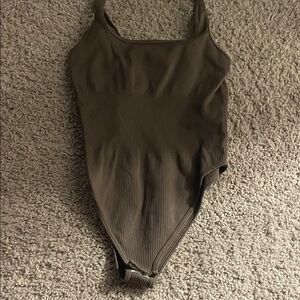 Elegant Brown Ribbed Bodysuit